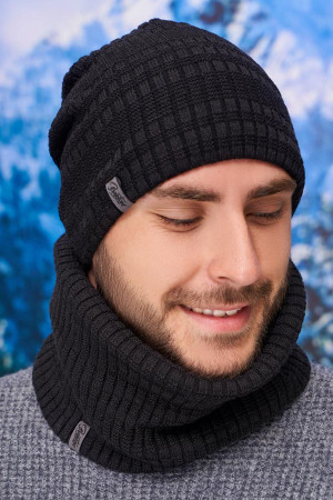Мужской комплект «Кэмпбел» (шапка-колпак, шарф-баф) черного цвета
