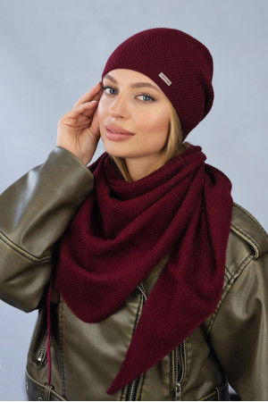 Комплект «Мілена» (шапка, косинка) бордового кольору