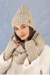 "Yuna" set (hat, snood, mittens) light coffee color