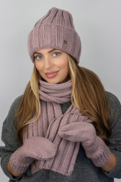 Комплект «Сновелла» (шапка, шарф та рукавиці) кольору темної пудри