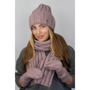 Комплект «Сновелла» (шапка, шарф и рукавицы) цвета темной пудры