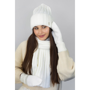 Комплект «Сновелла» (шапка, шарф и рукавицы) белого цвета