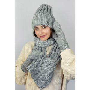 Комплект «Сновелла» (шапка, шарф и рукавицы) светло-серого цвета