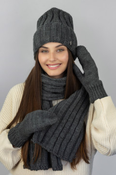 Комплект «Сновелла» (шапка, шарф та рукавиці) темно-сірого кольору