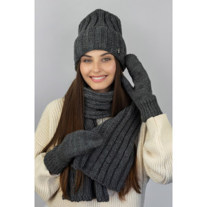 Комплект «Сновелла» (шапка, шарф и рукавицы) темно-серого цвета