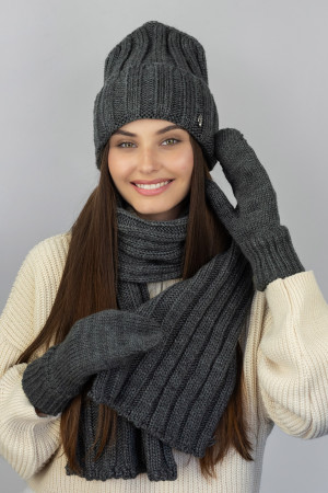 Комплект «Сновелла» (шапка, шарф та рукавиці) темно-сірого кольору