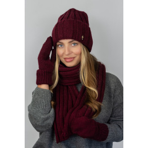 Комплект «Сновелла» (шапка, шарф и рукавицы) бордового цвета