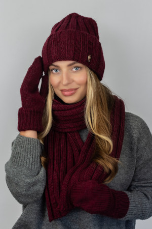 Комплект «Сновелла» (шапка, шарф та рукавиці) бордового кольору