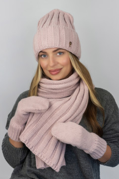 Комплект «Сновелла» (шапка, шарф та рукавиці) кольору світлої пудри