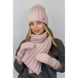 Комплект «Сновелла» (шапка, шарф и рукавицы) цвета светлой пудры