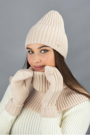 Комплект «Совон» (шапка, баф та рукавиці) кремового кольору