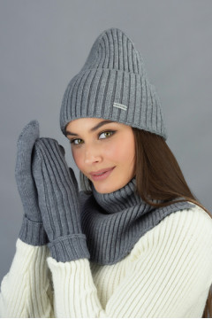 Комплект «Совон» (шапка, баф та рукавиці) кольору маренго