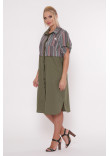 Платье-рубашка «Лана» оливкового цвета в темную полоску
