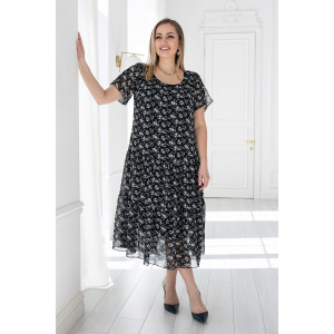 "Kataiss" dress in black with buttercup print
