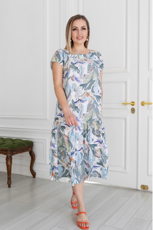 Dress "Malva" white with leaf print