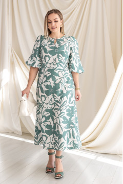 "Cindy" cream dress with pistachio print