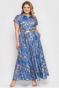 Платье «Алена» цвета деним с принтом-цветами
