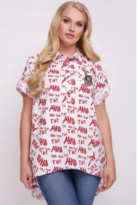 Рубашка «Ангелина» с красным газетным принтом