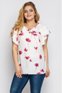 Блуза «Альбина» белого цвета с маками