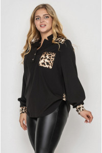 Блузка «Юлія» чорного кольору з леопардовим принтом