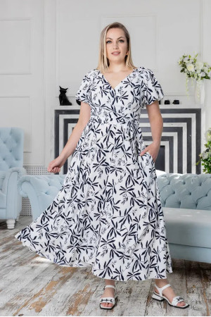 Платье «Нинель» белого цвета с синим принтом