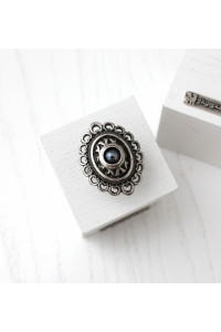 Перстень «Романія» ажур, гематит, сріблястого кольору