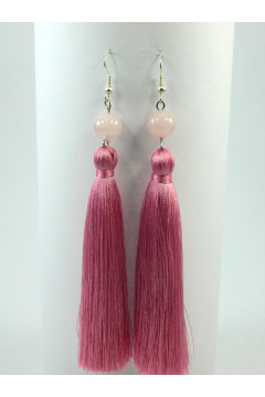 Сережки-китиці з рожевим кварцем