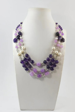 Намисто «Фіалковий шарм» з аметисту та перлів