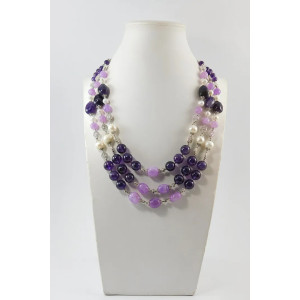 Ожерелье «Фіалковий шарм» из аметиста и жемчуга