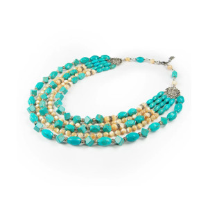 Намисто «Весняний приплив» з бірюзою та перламутром