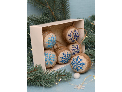 Набір ялинкових кульок «Крижинка»: блакитний, синій, темно-синій кольори