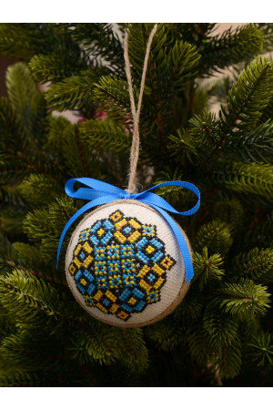 Елочный шарик «Мозаика» с желто-голубым орнаментом