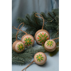 Набор елочных шаров «Фантазія» с оливково-оранжевым орнаментом