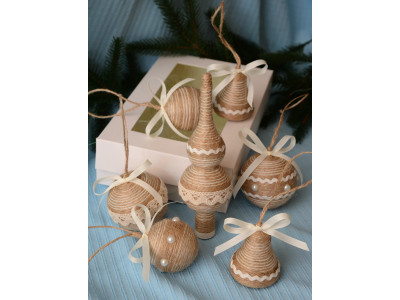 Набір ялинкових прикрас «Прованс» з білою тасьмою