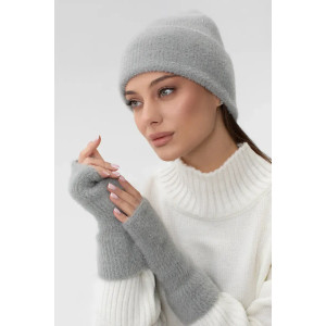 Комплект «Вирджиния» (шапка и митенки) светло-серого цвета