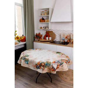 Святкова овальна скатертина «Гарбузові гноми»