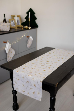 New Year's table runner "Hats" beige