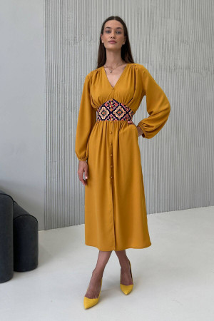 Платье «Кордова» горчичного цвета с принтом