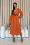 "Cordova" dress in terracotta color with print