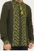 В'язана вишиванка «Мартин» оливкового кольору з чорно-зеленим орнаментом