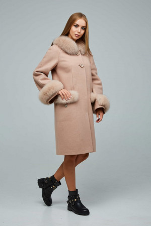 Зимове пальто «Віола» світло-кремового кольору 48 розмір