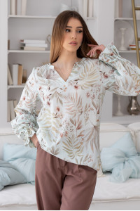 Блуза «Айрис» бежевого цвета с принтом