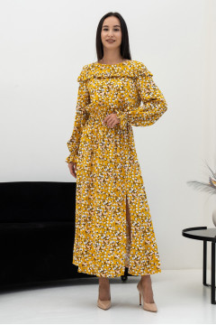 "Iolanta" dress in yellow with print