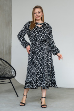 Dress "Airin" black with white print