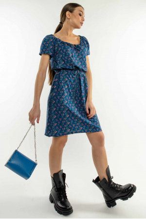 Платье «Кира» синего цвета с цветочным принтом
