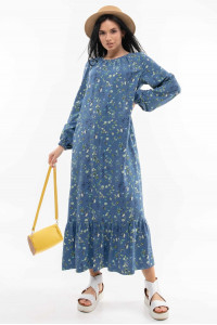 Платье «Дания» синего цвета с принтом