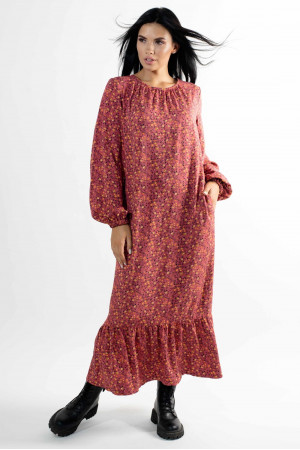 Платье «Дания» терракотового цвета с принтом