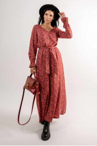Платье «Лина» терракотового цвета с принтом