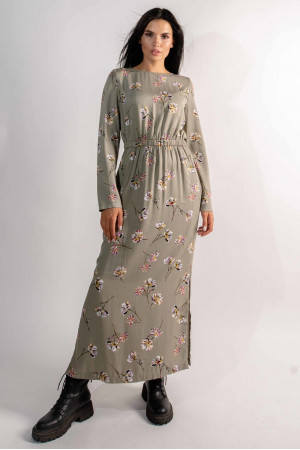 Сукня «Аделія» кольору хакі з принтом