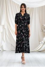 "Domian" dress in black with print